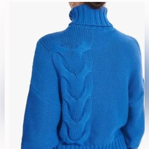Staud Cable Knit Royal Blue Turtleneck Sweater - Picture 5 of 7